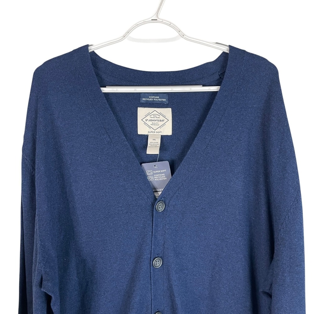 NEW St Johns Bay Mens Cardigan Sweater 2XL Navy Blue Polyester Super Soft Button